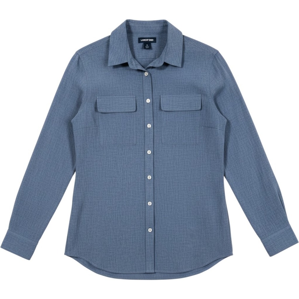 Lands' End Men Blue Heather Stretch Long Sleeve Button Down Utility Shirt S 6-8